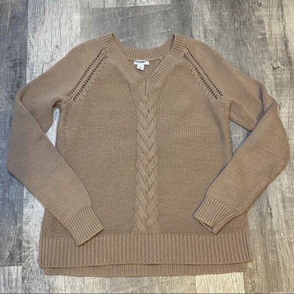 Old Navy Sweater Womens Size M Cable Knit Long Sleeve Tan Brown - Picture 3 of 12